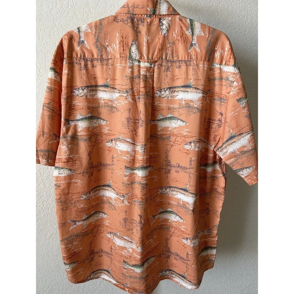Magellan‎ Sportswear Mens XL Orange Fish & Lure Graphics Button Down Shirt